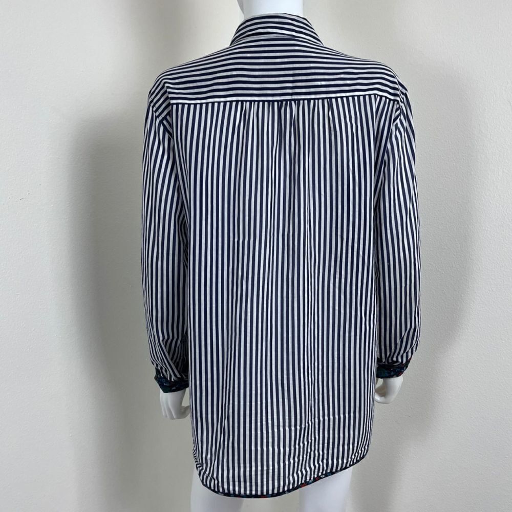 Holding Horses Women's Size M Button Stripped Floral Cotton Blouse Top Nautical - Picture 12 of 15